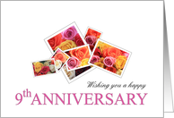 9th Anniversary Mixed Rose Bouquet Retro Instant Camera Style card