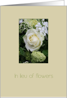 white roses In lieu of flowers card