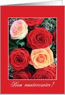 French wedding anniversary card, red and pink roses card