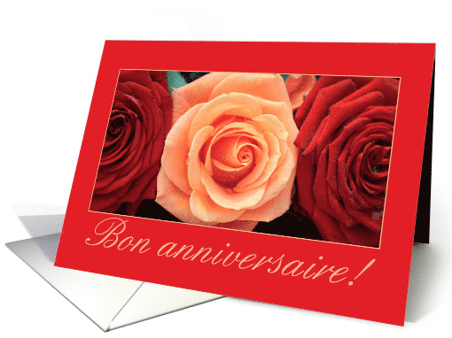 French wedding anniversary card, red and pink roses card (664467)