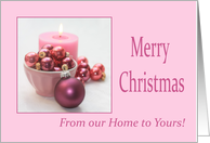 From Our Home to Yours Merry Christmas Pink Christmas Ornaments card