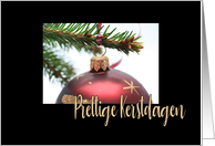 Dutch Prettige Kerstdagen Classic Red Christmas Bauble on Twig. card