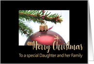 Daughter and Family Classic Red Christmas Bauble on Twig card