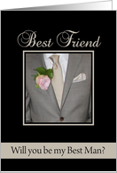 Best Friend Be my Best Man Grey Suit and Boutonnire card