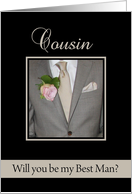 Cousin Be my Best Man Grey Suit and Boutonnire card