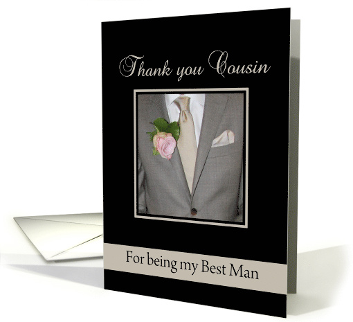 Cousin Thank You for being Best Man Grey Suit and Boutonnire card