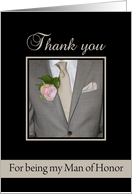 Thank You Man of Honor Grey Suit and Boutonnire card