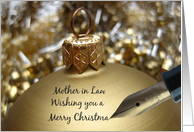 Mother in Law Christmas Message on Golden Bauble card