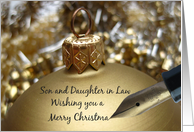 Son & Daughter in Law Christmas Message on Golden Christmas Bauble card