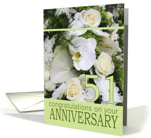 51st Wedding Anniversary White Mixed Bouquet card (743175)