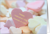 Parents in Law Happy Valentine’s Day Pink Candy Hearts card