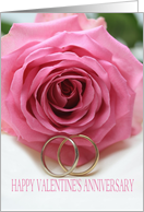 Pink Rose and Ring Valentines Day Anniversary card