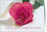 Vow Renewal Invitation Card - pink rose and rings card