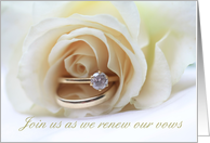 Vow Renewal Invitation Card - white rose and rings card