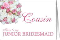 Cousin Be my Junior Bridesmaid Pink and White Bridal Bouquet card