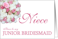 Niece Be my Junior Bridesmaid Pink and White Bridal Bouquet card