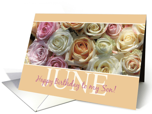 Son Happy June Birthday Pastel Roses June Birth Month Flower card