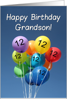 12th Birthday Card for Grandson colored balloons card