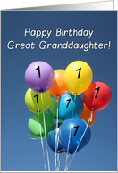 1st Birthday for Great Granddaughter Colored Balloons in Blue Sky card