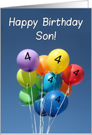 4th Birthday for Son, Colored Balloons in Blue Sky card