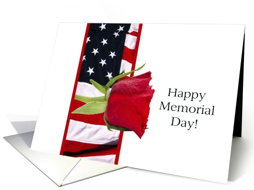 Happy Memorial Day red rose on flag card (810660)