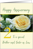 Brother and Sister in Law 2nd Wedding Anniversary Yellow Rose card