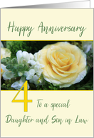 Daughter and Son in Law 4th Wedding Anniversary Yellow Rose card