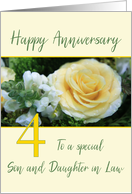 Son and Daughter in Law 4th Wedding Anniversary Yellow Rose card