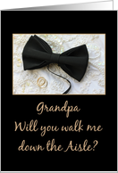 Grandpa walk me down the aisle request Bow tie and rings on wedding dress card
