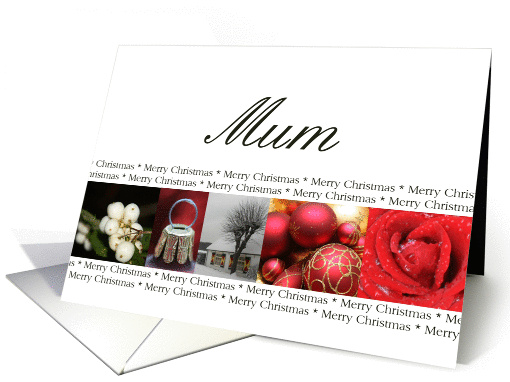 Mum Merry Christmas red, black & white Winter collage christmas card
