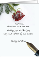 christmas letter on snow rose paper to Boss card