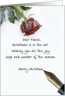 christmas letter on snow rose paper to Fiance card