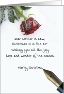 christmas letter on snow rose paper to Mother in Law card