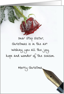 christmas letter on snow rose paper to Step Sister card