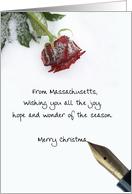 Massachusetts christmas letter on snow rose paper card