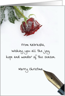 Nebraska christmas letter on snow rose paper card