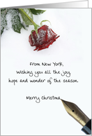 New York christmas letter on snow rose paper card
