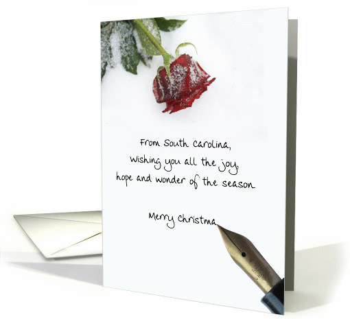 South Carolina christmas letter on snow rose paper card (882849)