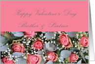 Brother & Partner Happy Valentine’s Day Eucalyptus and pink roses card