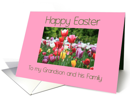 Grandson and Family Happy Easter Multicolored Tulips card (902032)