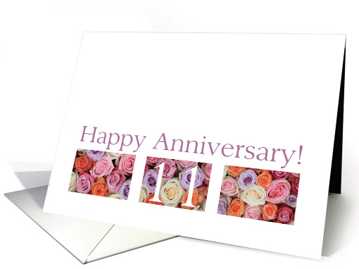 11th Wedding Anniversary Card pastel roses card (921108)