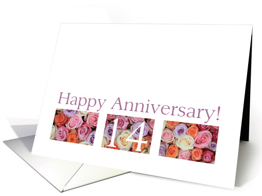 14th Wedding Anniversary Card pastel roses card (921120)