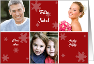 Portuguese Christmas Photo Card in red and white with snowflakes card