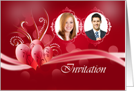 Photo Wedding Invitation with heart shape design on dark red card
