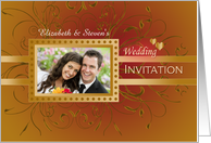 Photo Wedding Invitation Card on brown with golden design card