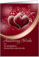 Anniversary wishes for Daughter and Son in Law on dark red hearts card