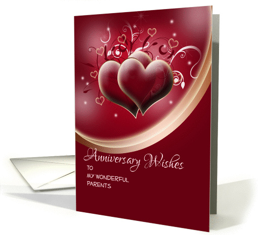 Anniversary wishes for Parents on dark red hearts design card