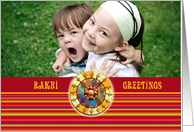 Photo Rakhi Greetings for Brother on colorful lines with rakhi design card