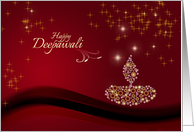 Diwali Greetings - decorative lamp on festive maroon backgroud card