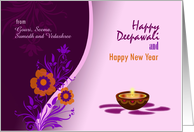 Custom Diwali Greetings - brown decorative lamp on white and purple card